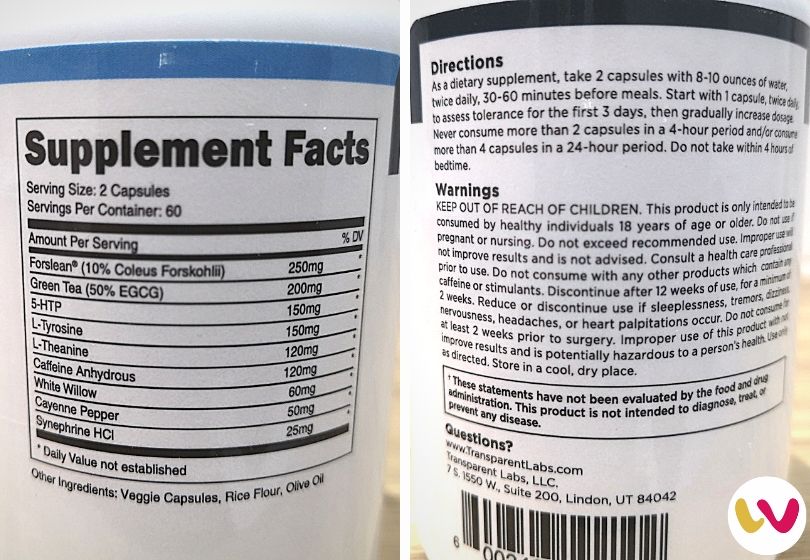 Transparent Labs Fat Burner Ingredients